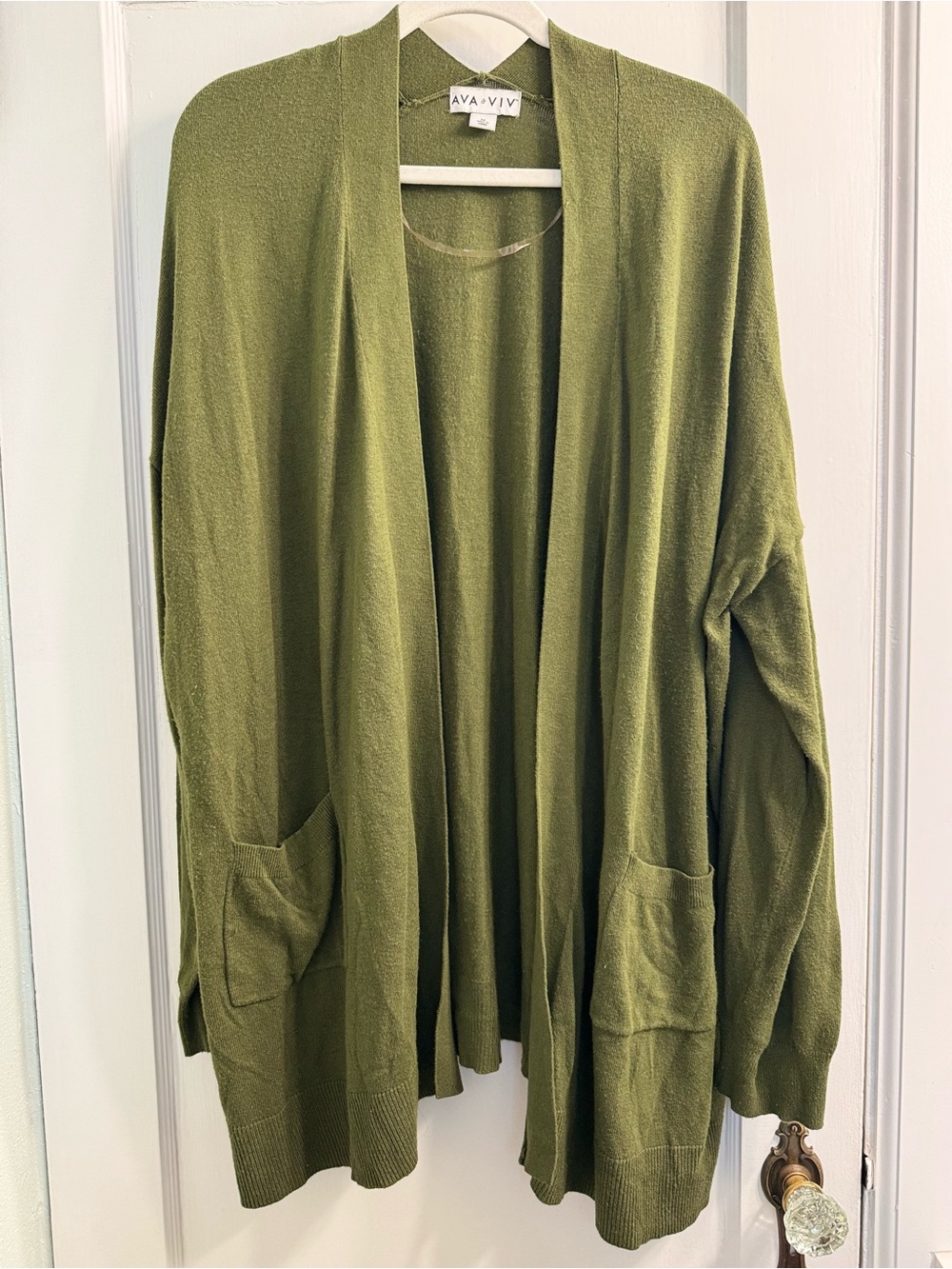 Ava & Viv Olive Green Open-Front Cardigan Sweater 3X